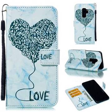 Marble Heart PU Leather Wallet Phone Case for Samsung Galaxy S9 Plus(S9+) - Blue