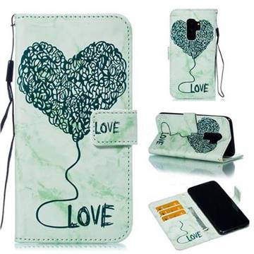 Marble Heart PU Leather Wallet Phone Case for Samsung Galaxy S9 Plus(S9+) - Green