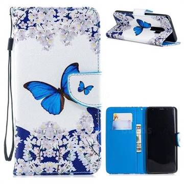 Blue Butterfly PU Leather Wallet Phone Case for Samsung Galaxy S9 Plus(S9+)