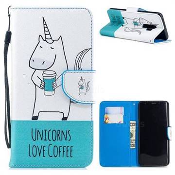 Blue Unicorn PU Leather Wallet Phone Case for Samsung Galaxy S9 Plus(S9+)
