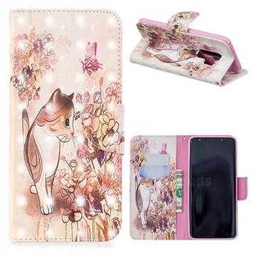 Flower Butterfly Cat 3D Painted Leather Wallet Phone Case for Samsung Galaxy S9 Plus(S9+)