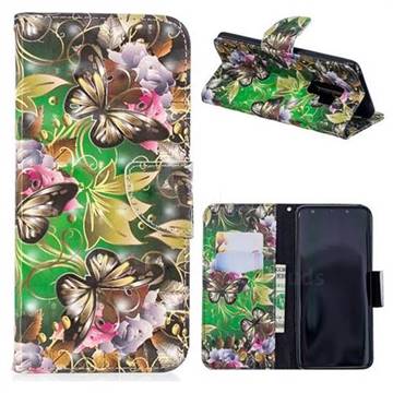 Green Leaf Butterfly 3D Painted Leather Wallet Phone Case for Samsung Galaxy S9 Plus(S9+)