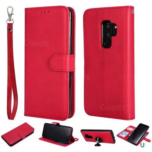 Retro Greek Detachable Magnetic PU Leather Wallet Phone Case for Samsung Galaxy S9 Plus(S9+) - Red