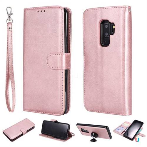 Retro Greek Detachable Magnetic PU Leather Wallet Phone Case for Samsung Galaxy S9 Plus(S9+) - Rose Gold