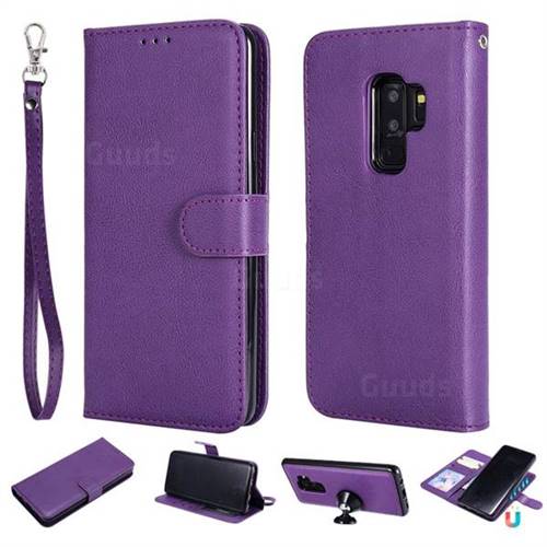 Retro Greek Detachable Magnetic PU Leather Wallet Phone Case for Samsung Galaxy S9 Plus(S9+) - Purple