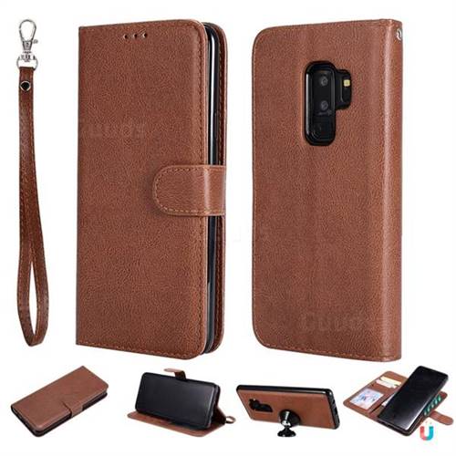 Retro Greek Detachable Magnetic PU Leather Wallet Phone Case for Samsung Galaxy S9 Plus(S9+) - Brown