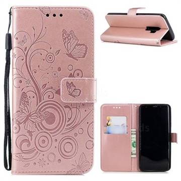 Intricate Embossing Butterfly Circle Leather Wallet Case for Samsung Galaxy S9 Plus(S9+) - Rose Gold