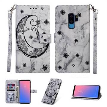 Moon Flower Marble Leather Wallet Phone Case for Samsung Galaxy S9 Plus(S9+) - Black