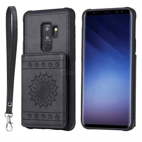 Luxury Embossing Sunflower Multifunction Leather Back Cover for Samsung Galaxy S9 Plus(S9+) - Black