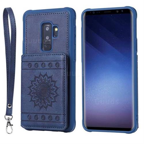 Luxury Embossing Sunflower Multifunction Leather Back Cover for Samsung Galaxy S9 Plus(S9+) - Blue