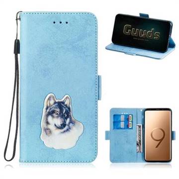 Retro Leather Phone Wallet Case with Aluminum Alloy Patch for Samsung Galaxy S9 Plus(S9+) - Light Blue