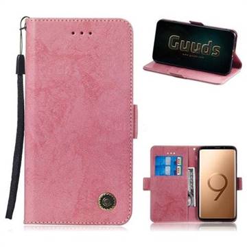 Retro Classic Leather Phone Wallet Case Cover for Samsung Galaxy S9 Plus(S9+) - Pink