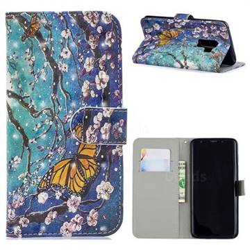 Blue Butterfly 3D Painted Leather Phone Wallet Case for Samsung Galaxy S9 Plus(S9+)
