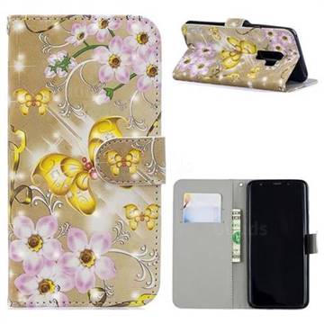 Golden Butterfly 3D Painted Leather Phone Wallet Case for Samsung Galaxy S9 Plus(S9+)