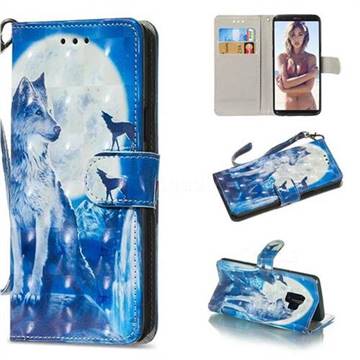 Ice Wolf 3D Painted Leather Wallet Phone Case for Samsung Galaxy S9 Plus(S9+)