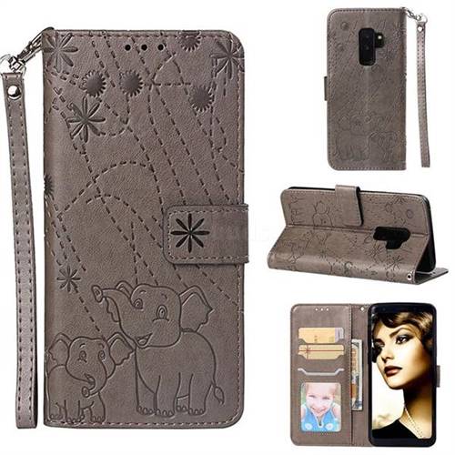 Embossing Fireworks Elephant Leather Wallet Case for Samsung Galaxy S9 Plus(S9+) - Gray