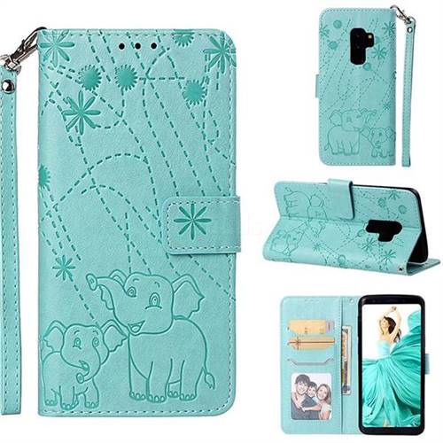 Embossing Fireworks Elephant Leather Wallet Case for Samsung Galaxy S9 Plus(S9+) - Green