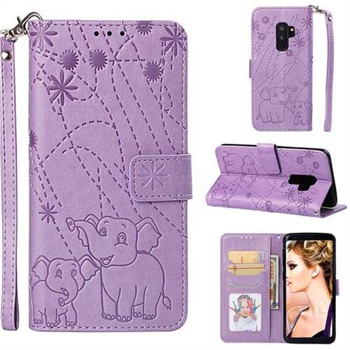 Embossing Fireworks Elephant Leather Wallet Case for Samsung Galaxy S9 Plus(S9+) - Purple