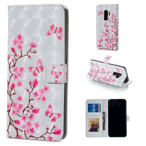 Butterfly Sakura Flower 3D Painted Leather Phone Wallet Case for Samsung Galaxy S9 Plus(S9+)