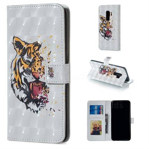 Toothed Tiger 3D Painted Leather Phone Wallet Case for Samsung Galaxy S9 Plus(S9+)