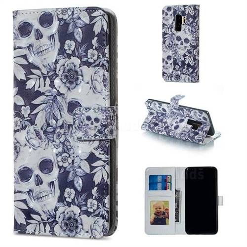 Skull Flower 3D Painted Leather Phone Wallet Case for Samsung Galaxy S9 Plus(S9+)