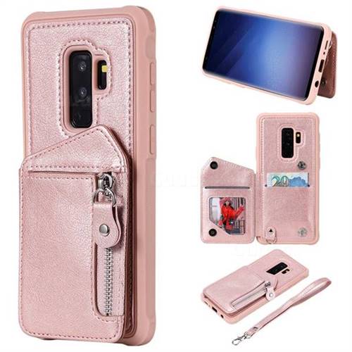 Classic Luxury Buckle Zipper Anti-fall Leather Phone Back Cover for Samsung Galaxy S9 Plus(S9+) - Pink