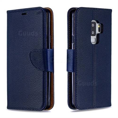 Classic Luxury Litchi Leather Phone Wallet Case for Samsung Galaxy S9 Plus(S9+) - Blue