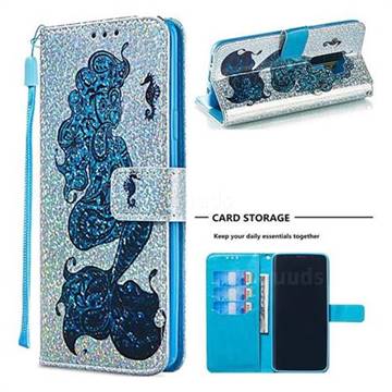 Mermaid Seahorse Sequins Painted Leather Wallet Case for Samsung Galaxy S9 Plus(S9+)