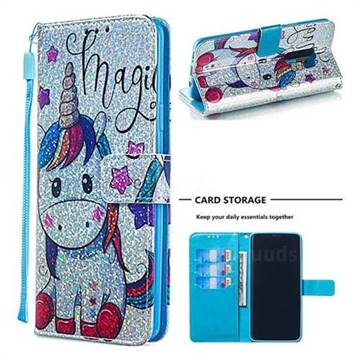 Star Unicorn Sequins Painted Leather Wallet Case for Samsung Galaxy S9 Plus(S9+)