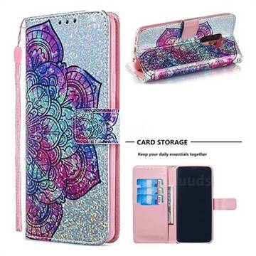 Glutinous Flower Sequins Painted Leather Wallet Case for Samsung Galaxy S9 Plus(S9+)