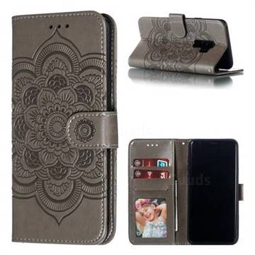 Intricate Embossing Datura Solar Leather Wallet Case for Samsung Galaxy S9 Plus(S9+) - Gray