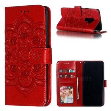 Intricate Embossing Datura Solar Leather Wallet Case for Samsung Galaxy S9 Plus(S9+) - Red