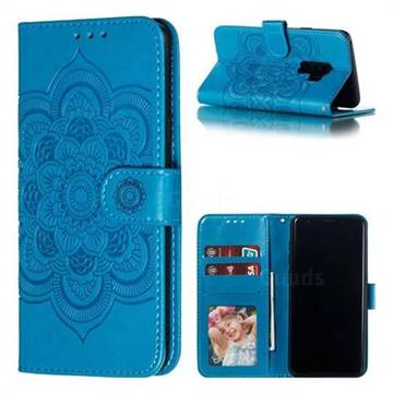 Intricate Embossing Datura Solar Leather Wallet Case for Samsung Galaxy S9 Plus(S9+) - Blue