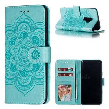 Intricate Embossing Datura Solar Leather Wallet Case for Samsung Galaxy S9 Plus(S9+) - Green