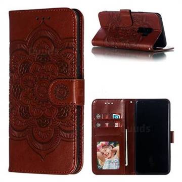 Intricate Embossing Datura Solar Leather Wallet Case for Samsung Galaxy S9 Plus(S9+) - Brown