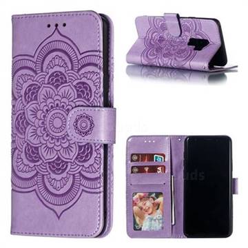 Intricate Embossing Datura Solar Leather Wallet Case for Samsung Galaxy S9 Plus(S9+) - Purple