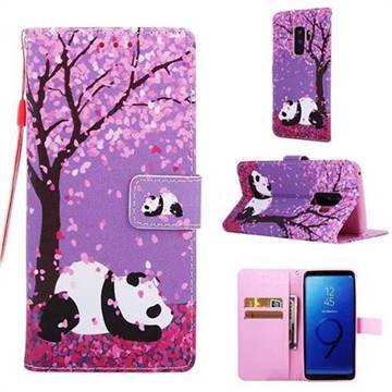 Cherry Blossom Panda Matte Leather Wallet Phone Case for Samsung Galaxy S9 Plus(S9+)