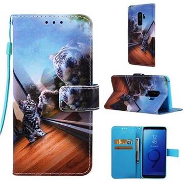 Mirror Cat Matte Leather Wallet Phone Case for Samsung Galaxy S9 Plus(S9+)