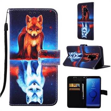 Water Fox Matte Leather Wallet Phone Case for Samsung Galaxy S9 Plus(S9+)