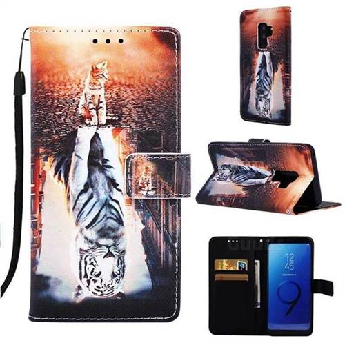 Cat and Tiger Matte Leather Wallet Phone Case for Samsung Galaxy S9 Plus(S9+)