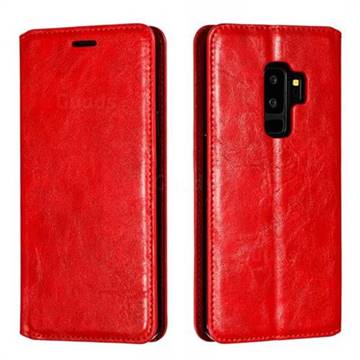 Retro Slim Magnetic Crazy Horse PU Leather Wallet Case for Samsung Galaxy S9 Plus(S9+) - Red