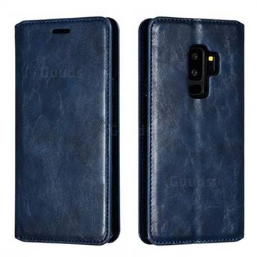 Retro Slim Magnetic Crazy Horse PU Leather Wallet Case for Samsung Galaxy S9 Plus(S9+) - Blue