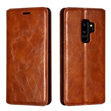 Retro Slim Magnetic Crazy Horse PU Leather Wallet Case for Samsung Galaxy S9 Plus(S9+) - Brown