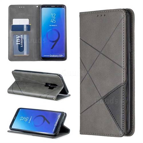 Prismatic Slim Magnetic Sucking Stitching Wallet Flip Cover for Samsung Galaxy S9 Plus(S9+) - Gray