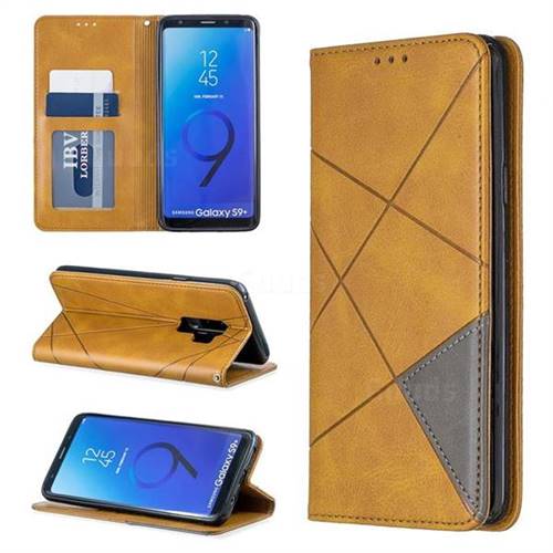 Prismatic Slim Magnetic Sucking Stitching Wallet Flip Cover for Samsung Galaxy S9 Plus(S9+) - Yellow