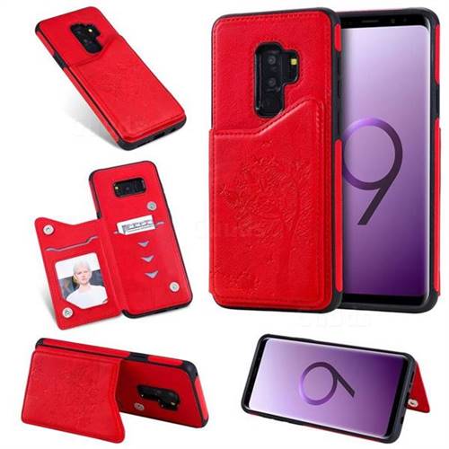 Luxury Tree and Cat Multifunction Magnetic Card Slots Stand Leather Phone Back Cover for Samsung Galaxy S9 Plus(S9+) - Red