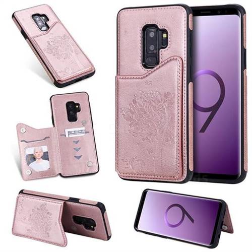 Luxury Tree and Cat Multifunction Magnetic Card Slots Stand Leather Phone Back Cover for Samsung Galaxy S9 Plus(S9+) - Rose Gold