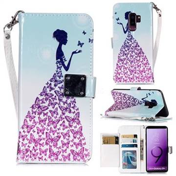 Butterfly Princess 3D Shiny Dazzle Smooth PU Leather Wallet Case for Samsung Galaxy S9 Plus(S9+)