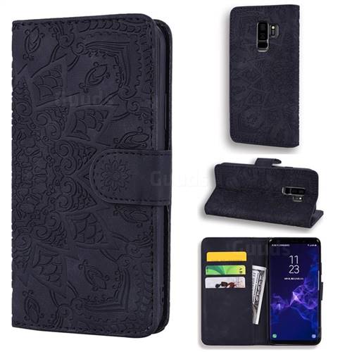Retro Embossing Mandala Flower Leather Wallet Case for Samsung Galaxy S9 Plus(S9+) - Black
