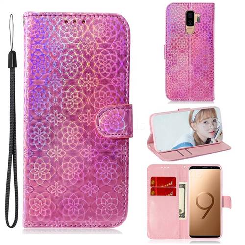 Laser Circle Shining Leather Wallet Phone Case for Samsung Galaxy S9 Plus(S9+) - Pink